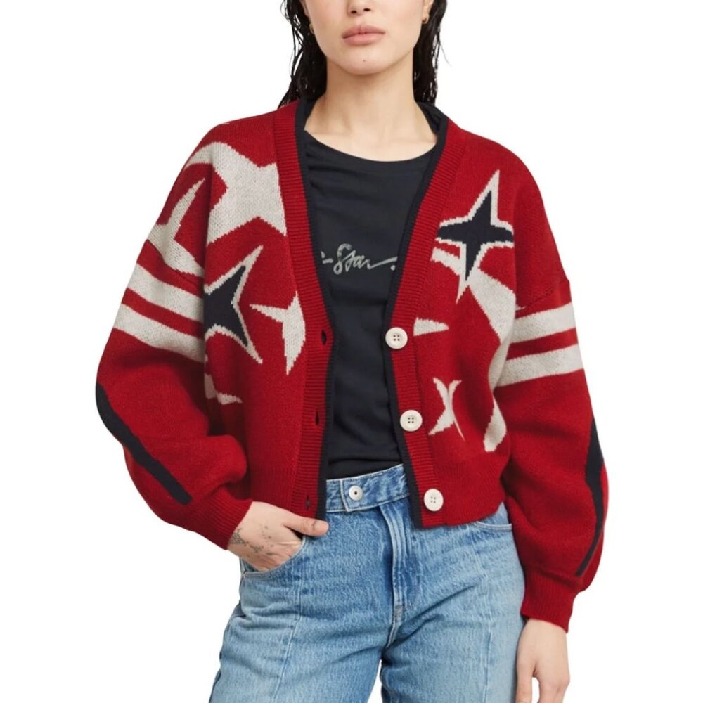 NEW G-Star Raw Womens Holiday Loose Knit Cardigan Sweater Star Pattern